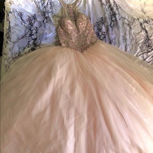 High neck quinceañera dress, blush pink